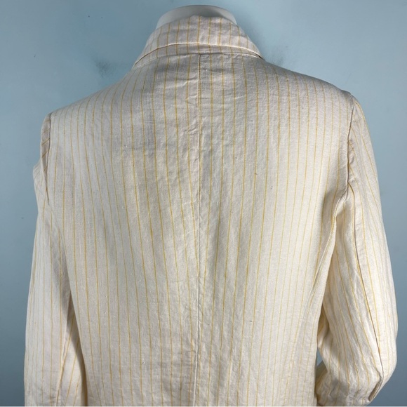 Cynthia Rowley Sz Small 100% Linen Blazer Jacket Ivory Yellow Stripe Lightweight - Picture 8 of 16